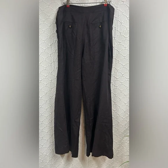 Anthropologie Elevenses Size 10 Dark Maroon Wide Leg Linen Blend pant - Picture 2 of 5
